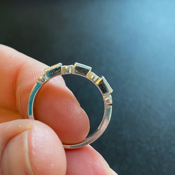 3mm Princess Moissanite Milgrain Anniversary Ring #ann183b white gold - Picture 7 of 10